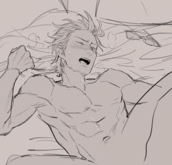 Rule 34 | 10s, 2boys, anal, bed, blush, closed eyes, final fantasy, final fantasy xv, glasses, ignis scientia, lying, male focus, male penetrated, multiple boys, open mouth, pov, solo focus, steam, wince, yaoi
