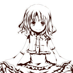 Rule 34 | 1girl, greyscale, kotaka, looking at viewer, monochrome, no nose, original, simple background, skirt hold, smile, solo, white background