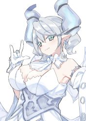 Rule 34 | 1girl, bare shoulders, breasts, cleavage, demon girl, duel monster, earrings, grey eyes, grey hair, highres, horns, jewelry, large breasts, looking at viewer, lovely labrynth of the silver castle, low wings, nernnernneru, pointy ears, tagme, twintails, wings, yu-gi-oh!