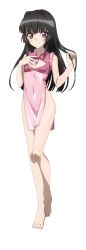 Rule 34 | 1girl, absurdres, bare shoulders, black hair, blush, breasts, closed mouth, covered navel, full body, highres, lingerie, long hair, looking at viewer, pink eyes, senki zesshou symphogear, simple background, sleeveless, small breasts, solo, tsukuyomi shirabe, underwear