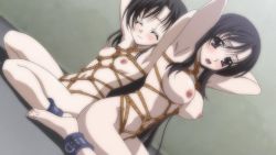Rule 34 | 00s, 2girls, :o, age difference, armpits, arms behind head, arms up, back-to-back, barefoot, bdsm, black hair, blush, bondage, bound, breast bondage, breasts, chain, closed eyes, cuffs, dutch angle, feet, female focus, from side, game cg, gotou junji, groin, indoors, katsura kokoro, katsura kotonoha, kneeling, large breasts, long hair, looking at viewer, multiple girls, navel, nipples, nude, on floor, open mouth, parted bangs, purple eyes, rope, school days, shibari, siblings, sidelocks, sisters, sitting, small breasts, strip battle days, very long hair, wariza, wince