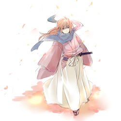 Rule 34 | 1boy, cherry blossoms, himura kenshin, katana, male focus, rurouni kenshin, samurai, scarf, solo, sword, uya, weapon