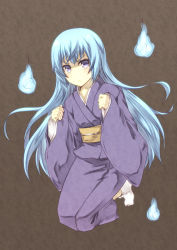 Rule 34 | 1girl, blue hair, japanese clothes, kimono, kouji (campus life), long hair, purple hair, solo, uehara hinako, zettai reiiki