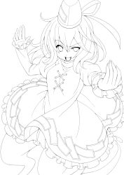 Rule 34 | 1girl, dress, eichi yuu, ghost tail, greyscale, hat, high collar, highres, lineart, long sleeves, looking at viewer, monochrome, ofuda, open hand, open mouth, short hair, soga no tojiko, solo, tate eboshi, touhou, transparent background