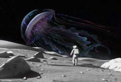 Rule 34 | 1other, astronaut, from behind, hirokima, jellyfish, original, rock, space
