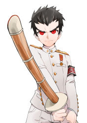 10s 1boy absurdres armband bad_id bad_pixiv_id black_hair danganronpa_(series) danganronpa:_trigger_happy_havoc highres ishimaru_kiyotaka jonlee male_focus medal red_eyes short_hair solo sword uniform weapon wooden_sword