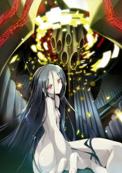 Rule 34 | 00s, 1girl, ar tonelico, ar tonelico i, ass, black hair, flat chest, gust, hinoto, indoors, jakuri (ar tonelico), long hair, nipples, nude, pale skin, red eyes, solo, very long hair