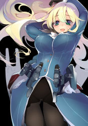 Rule 34 | 10s, 1girl, atago (kancolle), black gloves, blonde hair, breasts, gloves, green eyes, hat, kantai collection, large breasts, long hair, looking at viewer, mg kurino, military, military uniform, pantyhose, personification, smile, solo, uniform