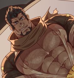 Rule 34 | 1boy, abs, antonio (gyee), bara, bare pectorals, brown hair, bursting pectorals, cheschirebacon, chest hair, dutch angle, facial hair, goatee, gyee, hairy, large pectorals, looking at viewer, male focus, mature male, muscular, muscular male, navel, navel hair, nipples, open clothes, open shirt, paid reward available, pectorals, paid reward available, short hair, solo, spiked hair, stomach, straight-on, upper body