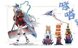 Rule 34 | 1girl, arknights, bag, baguette, bell, black dress, blue headwear, blue scarf, boots, box, bread, closed eyes, closed mouth, commentary, dress, food, fringe trim, gift, gift box, grey hair, grocery bag, hair between eyes, highres, jingle bell, knee boots, long hair, paper bag, plant, pleated dress, potted plant, profile, scarf, shadow, shopping bag, skadi (arknights), skadi the corrupting heart (arknights), smile, symbol-only commentary, very long hair, white background, white footwear, zuo daoxing