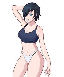 Rule 34 | 1girl, absurdres, black hair, black tank top, breasts, chainsaw man, cleavage, highres, himeno (chainsaw man), looking at viewer, medium breasts, open mouth, panties, pindoragon, shirt, short hair, solo, tank top, underwear, white background