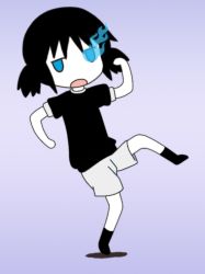 Rule 34 | 1girl, black rock shooter, black rock shooter (character), blue eyes, dancing, grey background, kill me baby, parody, simple background, solo
