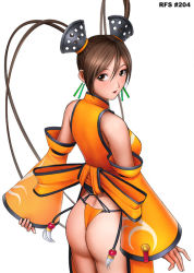 Rule 34 | ass, brown eyes, brown hair, china dress, chinese clothes, detached sleeves, dress, looking back, panties, ryu (ryu&#039;s form site), solo, thong, twintails, underwear