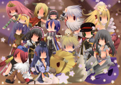 2000s_(style) 5boys 6+girls amistr_(ragnarok_online) animal animal_around_neck animal_on_head animal_print arch_bishop_(ragnarok_online) armor bikini_armor black_cat black_dress black_gloves black_hair black_hat black_scarf black_shoes black_thighhighs blonde_hair blue_dress blue_eyes book book_on_head bow bread bread_slice brown_pants cabbie_hat camouflage_scarf cape cat cat_on_head character_doll chibi chibi_only closed_mouth commentary_request creator_(ragnarok_online) cross cross_of_prontera curly_sue doll_on_head dress feathered_wings food food_in_mouth fox frilled_hairband frills full_body fur_collar gauntlets gloves green_eyes green_gloves green_scarf grey_hair griffin gryphon_(ragnarok_online) hair_bow hairband hat hat_ornament head_wings jasmine_(ragnarok_online) juliet_sleeves leopard_print long_hair long_sleeves looking_at_viewer minstrel_(ragnarok_online) mouth_hold multiple_boys multiple_girls no_lineart object_on_head on_head open_mouth orange_wings pants pauldrons pink_hair pointy_ears professor_(ragnarok_online) puffy_sleeves purple_eyes purple_hair ragnarok_online ranger_(ragnarok_online) red_bow red_cape red_dress red_eyes red_hair red_hairband red_scarf rideword_(ragnarok_online) royal_guard_(ragnarok_online) rune_knight_(ragnarok_online) sash scarf seiza shadow_chaser_(ragnarok_online) sheep shoes short_hair shoulder_armor sitting skull_hat_ornament smile solid_oval_eyes standing star_(symbol) striped_clothes striped_scarf thighhighs toast toast_in_mouth two-tone_dress wanderer_(ragnarok_online) warlock_(ragnarok_online) white_dress white_scarf white_thighhighs white_wings wings yellow_sash yu_(lilacxx)