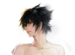 Rule 34 | 10s, 111111111 (leiyao), 1boy, bare shoulders, black eyes, black hair, final fantasy, final fantasy xv, male focus, noctis lucis caelum, topless male, solo, spiked hair