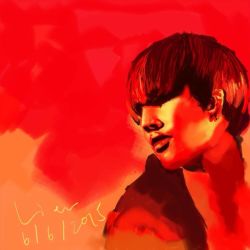 Rule 34 | 10s, 1boy, 2015, bigbang, daesung, dated, hair over eyes, male focus, monochrome, red theme, solo, upper body