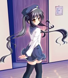 Rule 34 | 1girl, black hair, female focus, indoors, long hair, natsumiya yuzu, original, school uniform, solo, thighhighs, zettai ryouiki