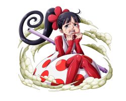 Rule 34 | black hair, brown eyes, charlotte flampe, clothing request, crying, crying with eyes open, long hair, looking at viewer, official art, one piece, one piece treasure cruise, open mouth, staff, tears, transparent background