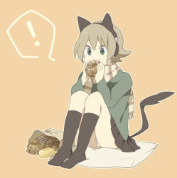 Rule 34 | !, animal ears, cat ears, eating, hayato (meromoni), original, scarf, socks, solo