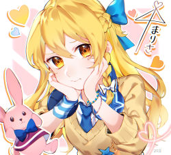 Rule 34 | + +, 1girl, alternate costume, animal, animal ears, artist name, black eyes, blonde hair, blouse, blue bow, blue necktie, bow, bracelet, braid, brown eyes, closed mouth, collar, collared shirt, colored skin, hair between eyes, hair bow, hands on own face, hands up, headphones, heart, highres, jewelry, jill 07km, kirisame marisa, long hair, long sleeves, looking at viewer, looking to the side, necktie, no headwear, pink background, pink skin, puffy long sleeves, puffy sleeves, rabbit, rabbit ears, rabbit tail, shirt, single braid, sitting, smile, solo, star (symbol), star print, striped, striped background, tail, touhou, touhou lostword, white background, white bow, white shirt, wrist cuffs, yellow eyes, yellow shirt, yellow sleeves