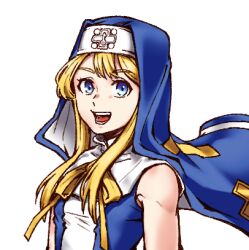 Rule 34 | 1boy, bare shoulders, blonde hair, blue dress, blue eyes, bow, bridget (guilty gear), dress, guilty gear, guilty gear xx, habit, looking at viewer, lowres, male focus, mars symbol, mori no yousei, nun, open mouth, ribbon, short hair with long locks, smile, trap, yellow bow, yellow ribbon