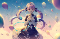 Rule 34 | 1girl, :d, ahoge, anchor, anchor print, aqua hair, balloon, black dress, black ribbon, blurry, blush, bow, cable, cloud, colored inner hair, commentary request, depth of field, dress, hair ribbon, hands up, headdress, highres, holding, holding microphone, hololive, ji dao ji, long hair, looking at viewer, microphone, minato aqua, minato aqua (1st costume), multicolored hair, open mouth, outdoors, pink eyes, pink hair, ribbon, short sleeves, sky, smile, solo, standing, teeth, twintails, two-tone hair, very long hair, virtual youtuber, white bow, wide shot, wrist cuffs