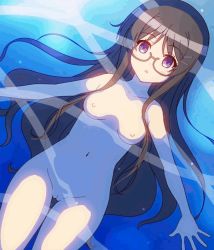 Rule 34 | 10s, 1girl, animated, animated gif, black hair, blue eyes, breasts, cropped legs, endou rino, glasses, in water, jinsei, long hair, medium breasts, navel, nipples, nude, open mouth, poncho s, pussy, solo, thigh gap, thighs, uncensored, water