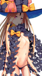 Rule 34 | 1girl, abigail williams (fate), abigail williams (second ascension) (fate), absurdres, black bow, black hat, black panties, blonde hair, bow, breasts, closed mouth, commentary request, dual wielding, fate/grand order, fate (series), hat, hat bow, head tilt, highres, holding, keyhole, long hair, looking at viewer, navel, orange bow, panties, parted bangs, print bow, purple eyes, revealing clothes, sanpeita, simple background, skull print, small breasts, smile, solo, star (symbol), star print, stuffed animal, stuffed toy, teddy bear, topless, underwear, very long hair, white background, witch hat