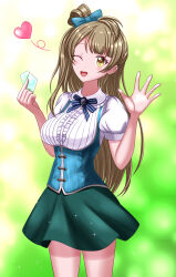 Rule 34 | 1girl, absurdres, brown hair, hair rings, highres, long hair, looking at viewer, love live!, minami kotori, open mouth, sho (shou ma7), short sleeves, smile, solo