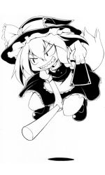 Rule 34 | 1girl, bad id, bad pixiv id, broom, dress, female focus, greyscale, hat, kirisame marisa, monochrome, simple background, solo, teeth, touhou, uccow, white background, witch, witch hat