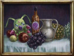 Rule 34 | apple, blue eyes, crests (digimon), digimon, digimon (creature), food, fruit, grapes, highres, looking at viewer, pineapple, solo, wormmon