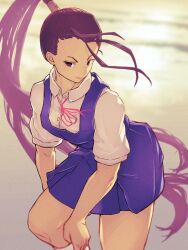 Rule 34 | 1girl, forehead, high ponytail, ibuki (street fighter), ponytail, school uniform, solo, street fighter