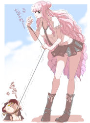 Rule 34 | 1boy, 1girl, angry, animalization, artist request, boots, breasts, cape, dog, dracule mihawk, facial hair, forced, hat, highres, holding, holding sword, holding umbrella, holding weapon, long hair, looking at another, mustache, one piece, panties, perona, pet play, pink hair, simple background, size difference, striped clothes, striped panties, sword, translated, trembling, umbrella, underwear, very long hair, weapon, white background