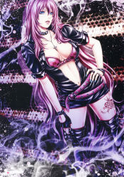 Rule 34 | 1girl, absurdres, black footwear, black thighhighs, blue eyes, blue nails, boots, bra, breasts, cleavage, cross, cross necklace, hand on own hip, highres, jewelry, large breasts, lipstick, long hair, looking at viewer, makeup, megurine luka, nail polish, navel, necklace, open clothes, open shirt, pink bra, pink hair, shirt, smoke, solo, tattoo, thigh boots, thighhighs, underwear, very long hair, vocaloid