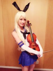 Rule 34 | 1girl, ayasa, blue skirt, cosplay, instrument, kantai collection, photo (medium), shimakaze (kancolle), shimakaze (kancolle) (cosplay), skirt, violin