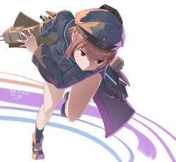 Rule 34 | adapted turret, anchor, blush, brown eyes, brown hair, cannon, clothes writing, dated, dress, gegeron, hat, highres, holding, holding turret, kantai collection, machinery, mast, peaked cap, rigging, sailor collar, sailor dress, sailor hat, short hair, signature, smokestack, solo, torpedo launcher, torpedo tubes, turret, white background, z3 max schultz (kancolle)