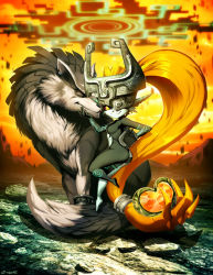Rule 34 | 1girl, absurdly long hair, alternate form, ass, fang, genzoman, heart, link, wolf link, long hair, low-tied long hair, midna, nintendo, orange hair, pointy ears, smile, the legend of zelda, the legend of zelda: twilight princess, very long hair, wolf