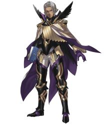 Rule 34 | 1boy, armor, armored boots, book, boots, cape, dark-skinned male, dark skin, feathers, fire emblem, fire emblem heroes, full body, gloves, highres, kozaki yuusuke, male focus, mysterious man (fire emblem), nintendo, no mask, non-web source, official art, solo, transparent background, white hair