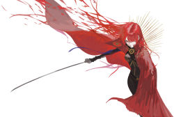 Rule 34 | 1girl, absurdres, billowing cape, black bodysuit, bodysuit, breasts, cape, closed mouth, colored skin, commentary, determined, dutch angle, fate/grand order, fate (series), frown, hair over one eye, highres, holding, holding sword, holding weapon, katana, looking at viewer, medium breasts, nizle, oda nobunaga (fate), oda nobunaga (maou avenger) (fate), pale skin, red cape, red eyes, red hair, simple background, solo, standing, sword, weapon, white background, white skin