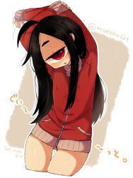 Rule 34 | + +, 1girl, 2014, ahoge, arms behind back, cropped legs, cyclops, dated, dutch angle, gluteal fold, grey background, hood, hoodie, leaning to the side, long hair, looking at viewer, muroku (aimichiyo0526), one-eyed, original, red eyes, signature, simple background, solo, twitter username, two-tone background, white background