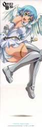 Rule 34 | 00s, 1girl, absurdres, angel, angel of light nanael, angel wings, asymmetrical wings, bare shoulders, blue hair, blush, boots, breasts, elbow gloves, gloves, green eyes, highres, long image, miniskirt, nanael (queen&#039;s blade), nanael (queen's blade), open mouth, panties, polka dot, polka dot panties, queen&#039;s blade, rin-sin, scan, scan artifacts, short hair, skirt, solo, tall image, underwear, wings