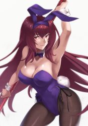 Rule 34 | 1girl, commentary request, fate/grand order, fate (series), gae bolg (fate), highres, leotard, long hair, official alternate costume, pantyhose, playboy bunny, scathach (fate), scathach (piercing bunny) (fate), solo, terra ekm, very long hair