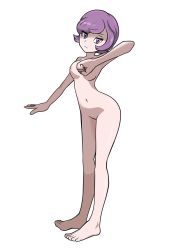 Rule 34 | 1girl, arm at side, arm up, armpits, barefoot, breasts, clenched hand, collarbone, completely nude, courtney (pokemon), courtney (pokemon oras), creatures (company), derivative work, expressionless, eyelashes, feet, female focus, fingernails, full body, game freak, half-closed eyes, highres, juli (pixiv30498194), legs, legs together, looking at viewer, matching hair/eyes, medium breasts, navel, neck, nintendo, nipples, nude, nude filter, pokemon, pokemon oras, purple eyes, purple hair, pussy, shiny skin, short hair, sidelocks, standing, team magma, thighs, third-party edit, toenails, toes, toes up, transparent background, unworn clothes, wide hips