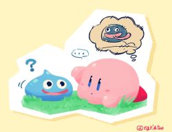 Rule 34 | 1other, ?, blue eyes, blue skin, blush, chibi, colored skin, dragon quest, gooey (kirby), kirby, kirby (series), monster, nintendo, open mouth, plant, rariatto (ganguri), slime (creature), slime (dragon quest), smile, super smash bros., tongue, tongue out, trait connection