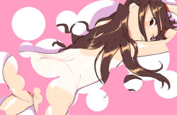 Rule 34 | ass, brown hair, censored, convenient censoring, hijiri rei, nude, one-piece tan, simple background, tagme, tan, tanline, wavy hair, white background