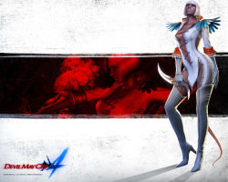Rule 34 | 00s, 1girl, 3d, blue eyes, breasts, capcom, cleavage, concept art, dark-skinned female, dark skin, devil may cry, devil may cry (series), devil may cry 4, gloria (devil may cry), gloves, high heels, official art, official wallpaper, shoes, solo, tatsuya yoshikawa, thighhighs, trish (devil may cry), tsuchibayashi makoto, wallpaper, white hair, yoshikawa tatsuya