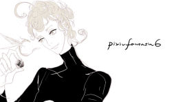 Rule 34 | 0p (spiriti), 1boy, bad id, bad pixiv id, blonde hair, copyright name, curly hair, looking at viewer, male focus, pixiv fantasia, sketch, solo, turtleneck