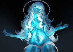 Rule 34 | 1girl, absurdres, basedbinkie, black background, blue eyes, blue sclera, blue skin, blue theme, breasts, colored sclera, colored skin, commentary, cowboy shot, dark background, english commentary, facial mark, glowing, glowing eyes, hair between eyes, highres, long hair, looking at viewer, medium breasts, monster girl, nude, open mouth, original, parted lips, simple background, solo, spine, standing, teeth, transparent, very long hair, white hair