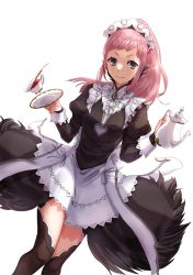 Rule 34 | 1girl, absurdres, blue eyes, closed mouth, cup, danno gs, felicia (fire emblem), fire emblem, fire emblem fates, gem, highres, juliet sleeves, long hair, long sleeves, maid, maid headdress, nintendo, pink hair, plate, ponytail, puffy sleeves, simple background, solo, standing, teacup, teapot, thighhighs, white background, zettai ryouiki