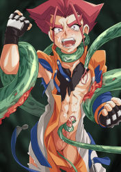 Rule 34 | 1boy, beyblade, cum, erection, forced, gloves, highres, male focus, monster, mozaiku (ukiazom), open mouth, penis, red hair, restrained, tentacles, tentacles on male, torn clothes, urethral insertion, yuriy ivanov